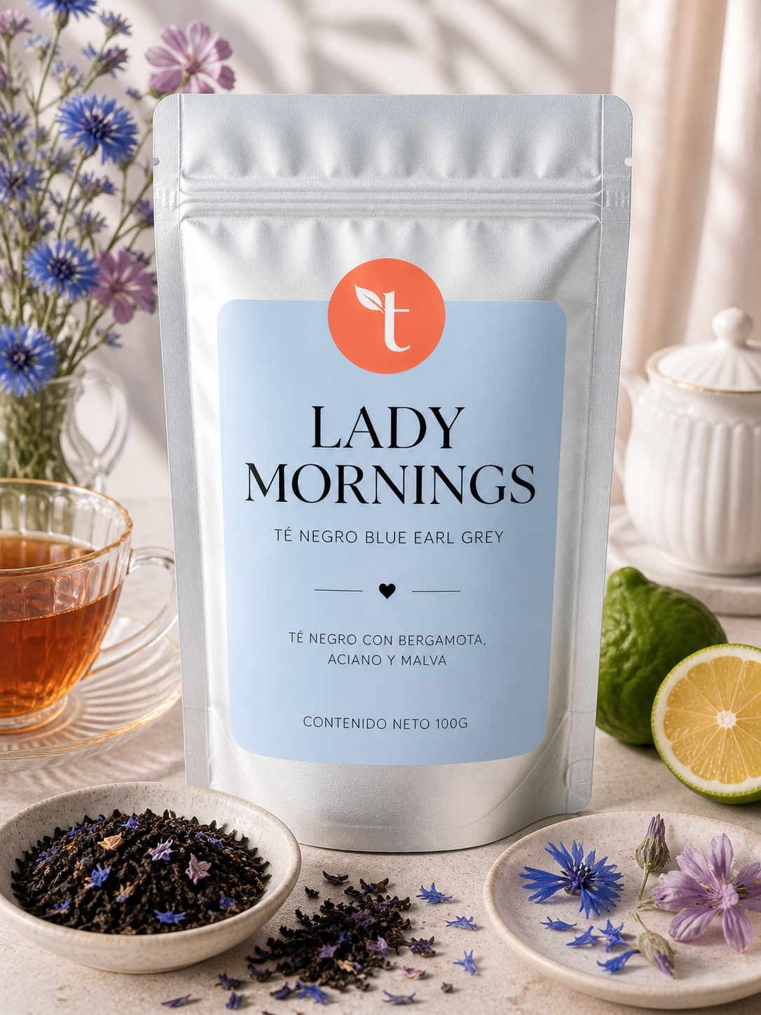 Lady Mornings – Té negro Earl Grey con bergamota y pétalos de aciano