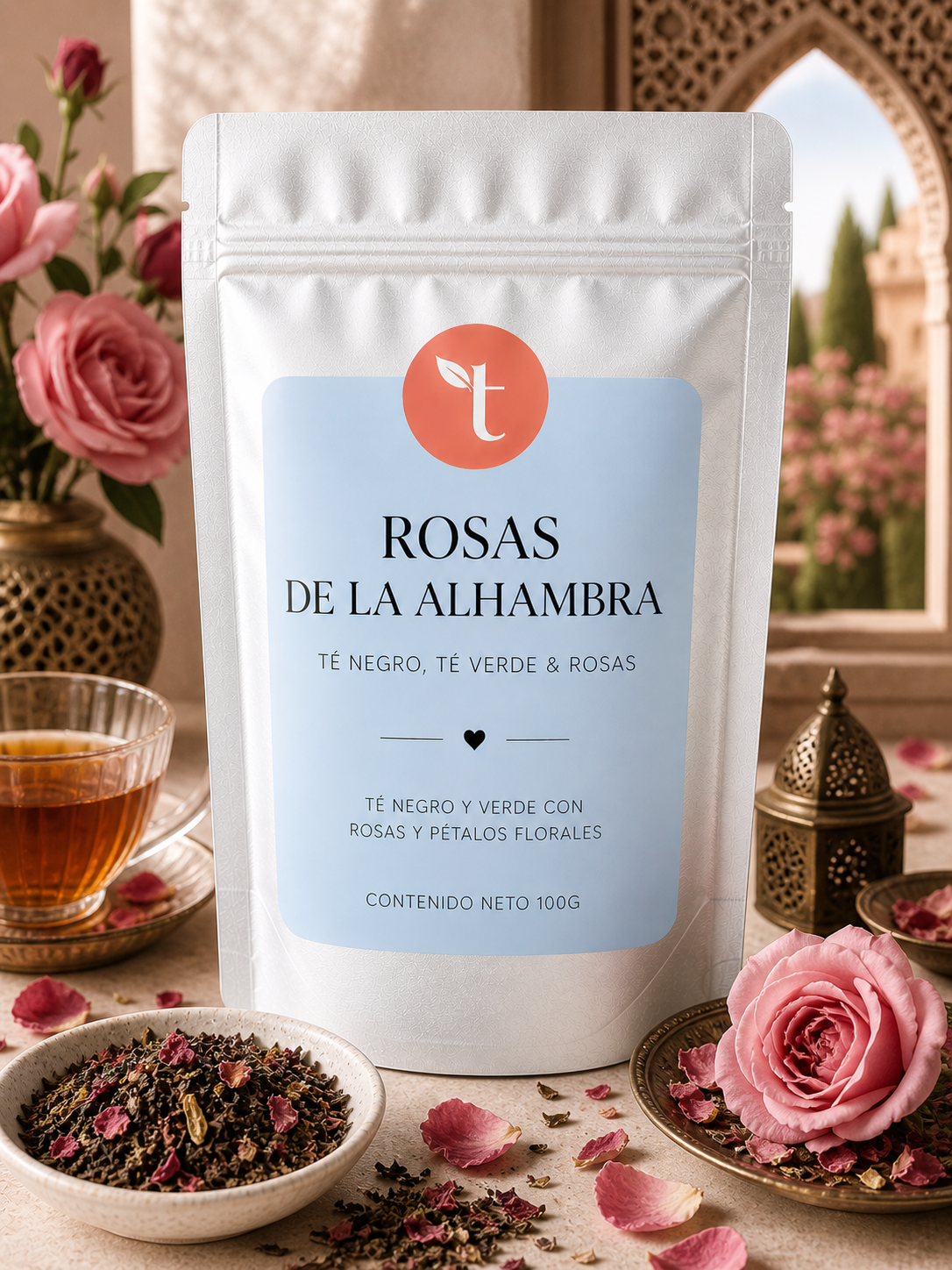 Rosas de la Alhambra – Té verde y negro con pétalos de rosa