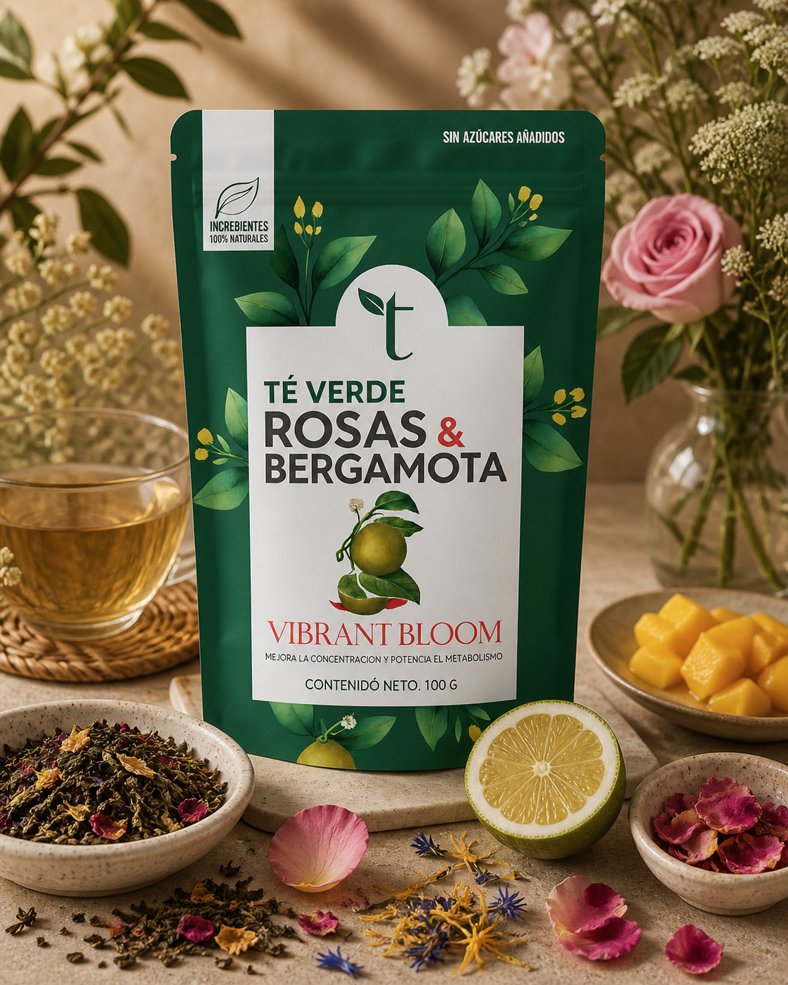 Vibrant Bloom – Té verde y blanco con pétalos de rosa y bergamota